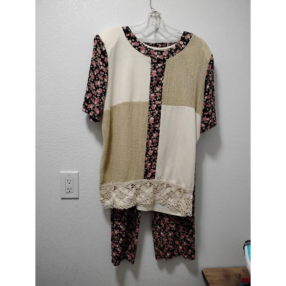 floral print blouse and pants set with fabric  Vintage L